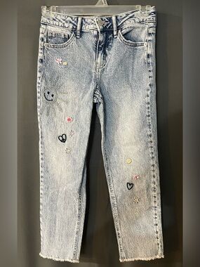 Cat & Jack Light Blue Embroidered Girls' Ankle Straight Jeans
